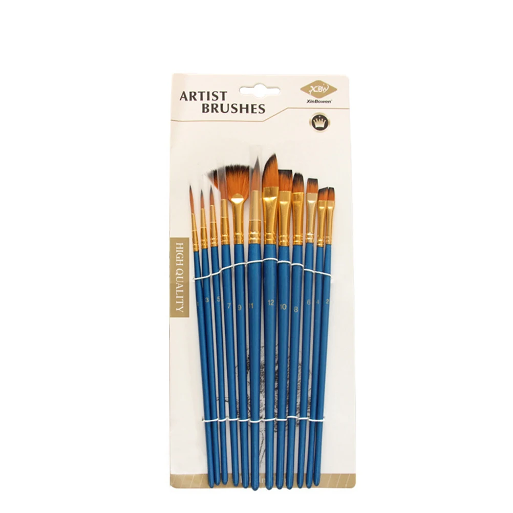

14pcs Pearl Blue Paintbrush Palette Drawing Painting Nylon Brushes Color Mixing Tools Students Artists Durability Long