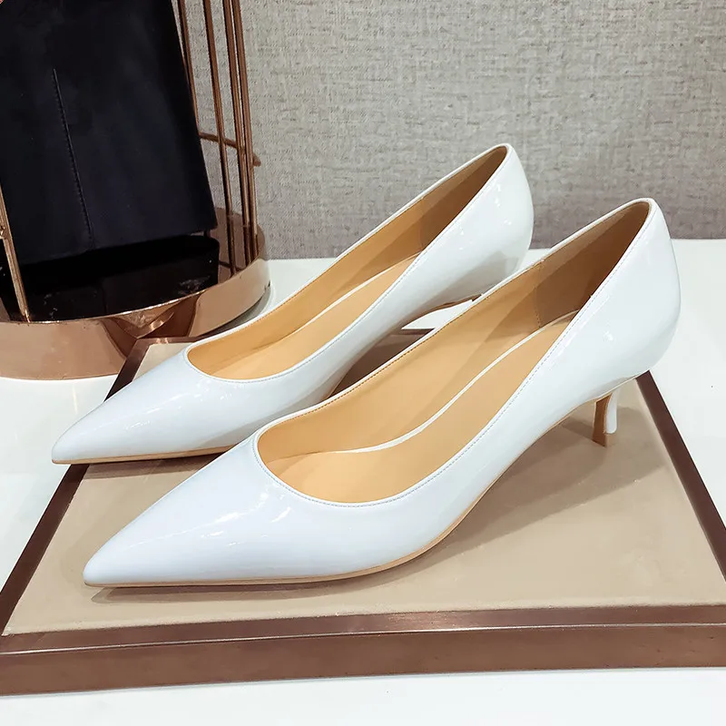 

New Spring Autumn Classic Women Patent Leather Office Pumps Thin High Heels Red Nude Sliver Work Wedding Shoes Lady Big Size A05