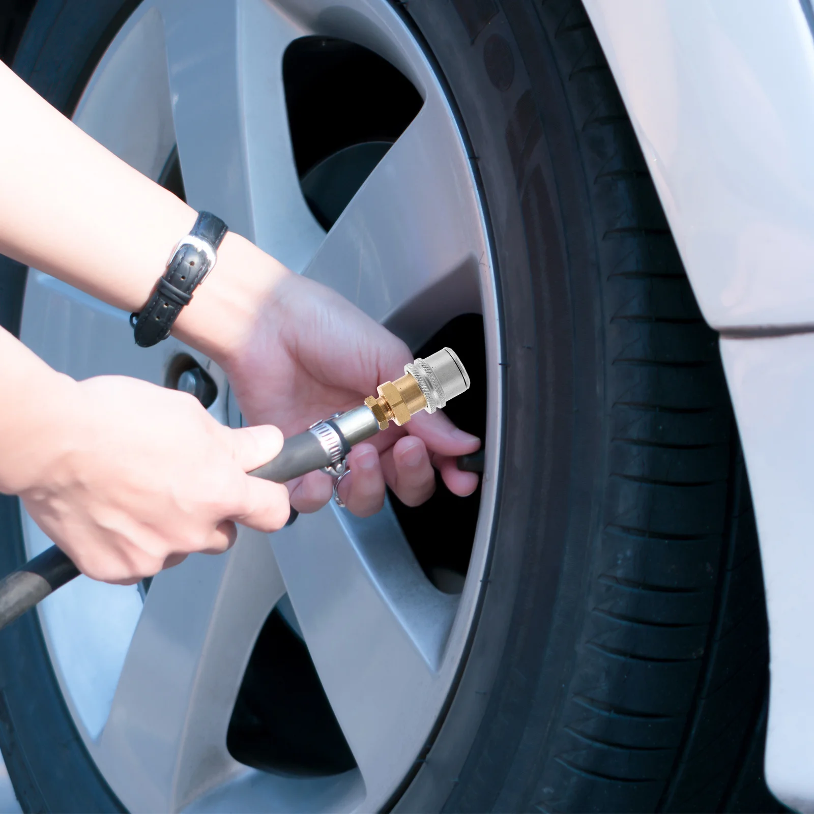 

Tire Inflator Chuck Metal Locking Design Universal Fit For Air Compressors Portable Tire Pump Hose Adapter Automotive Repair