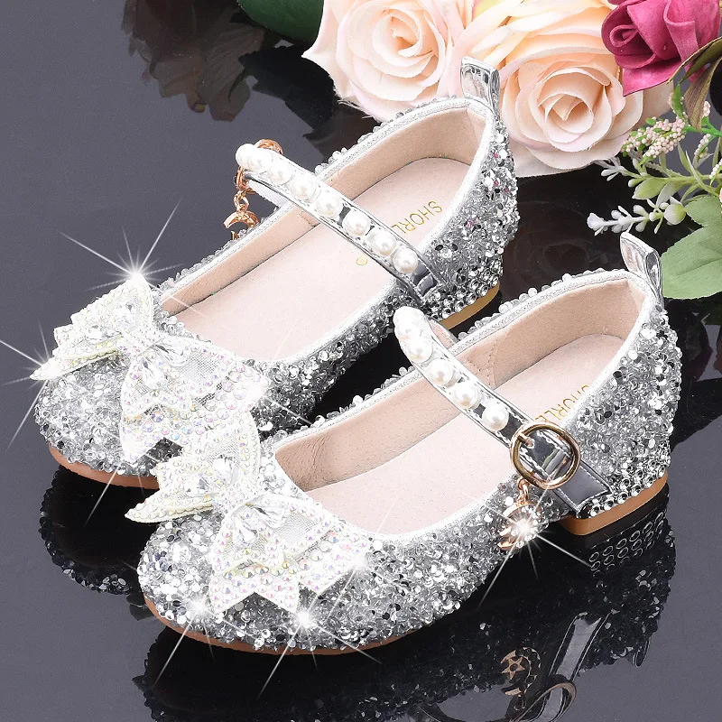 

Disney Girls' Princess Sandals Children's Shoes Frozen Elsa Kids Shoes Pearl Shining Dance performance shoes High Heel Shoes