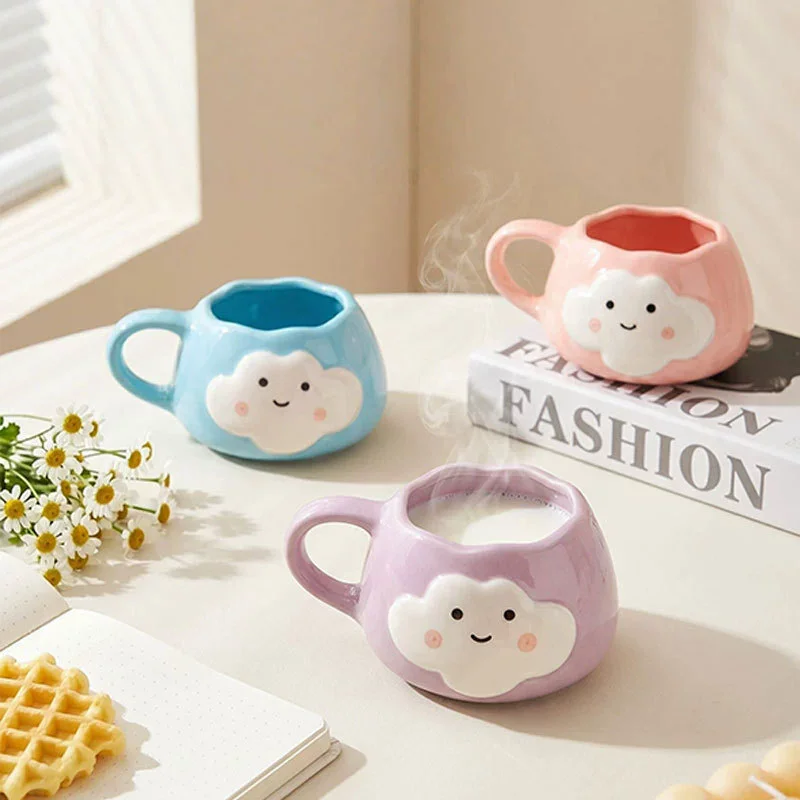 250ML Korean Style Hand Pinched Irregular Ceramic mug Hand-painted Flower Heart Coffee Cup Breakfast Milk Afternoon tea cup Gift