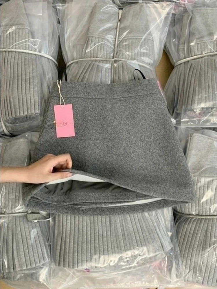 Jupes en laine pour femmes, nouvelle mode, douces, décontractées, élégantes, Design, taille haute, rétro, Y2K, Streetwear, solide, vêtements populaires coréens