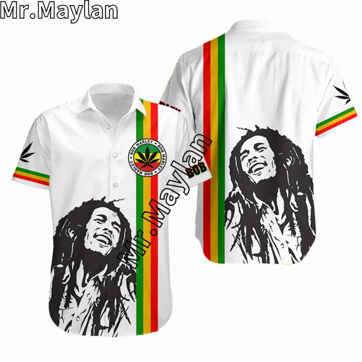 BOB MARLEY REGGAE HAWAIIAN SHIRT STYLE 3D Beach Hawaii Shirt Summer Short Sleeve Shirt Streetwear Oversized 5XL Chemise Homme-22