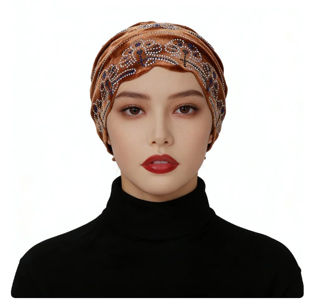

Мягкий бархатный тюрбан со стразами, мусульманский внутренний хиджаб, шапка для химиотерапии, женский шарф от выпадения волос, повязка на голову, Turbante Mujer