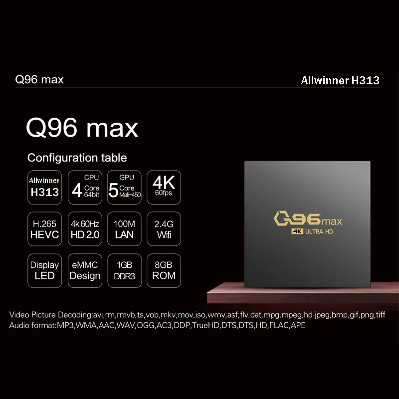 جديد Q96 Max TV box Android 14 Allwinner H313 4G رباعي النواة 64 بت 4K 3D UHD تلفزيون ذكي 8 جيجابايت 128 جيجابايت مشغل الوسائط H. 265 iptv