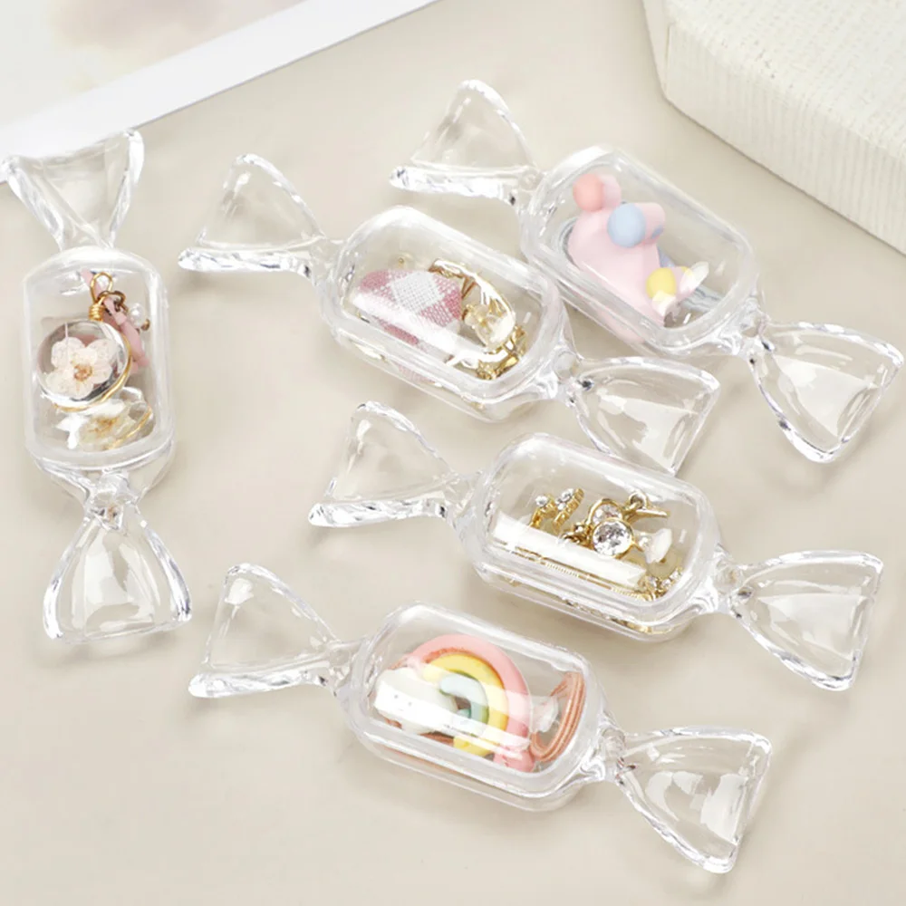 10pcs Mini Transparent Storage Box Sweet Shaped Plastic Jewelry Boxes Ring Earring Holder Organizer Packaging Cases Gifts