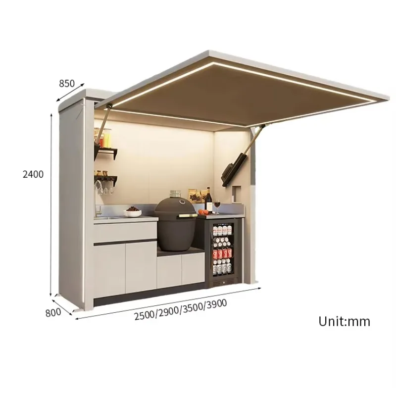 All Weather Outdoor Container Kitchen Built In Gas BBQ Grill Sink Beverage Fridge For Villa Backyard