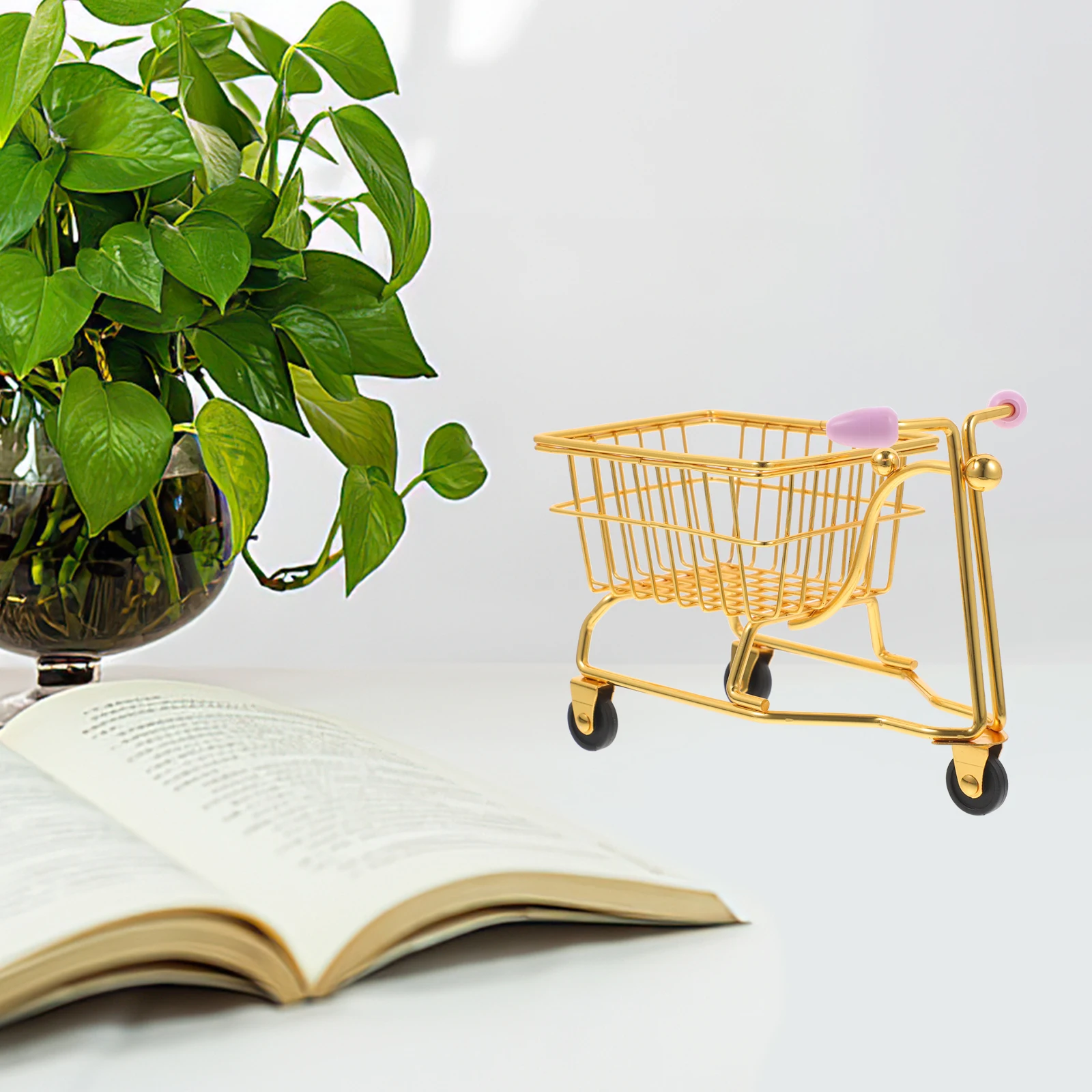 

1pc Mini Shopping Cart Silver Iron Makeup Sponge Holder Desk Organizer Beauty Egg Drying Rack Storage Basket Decor