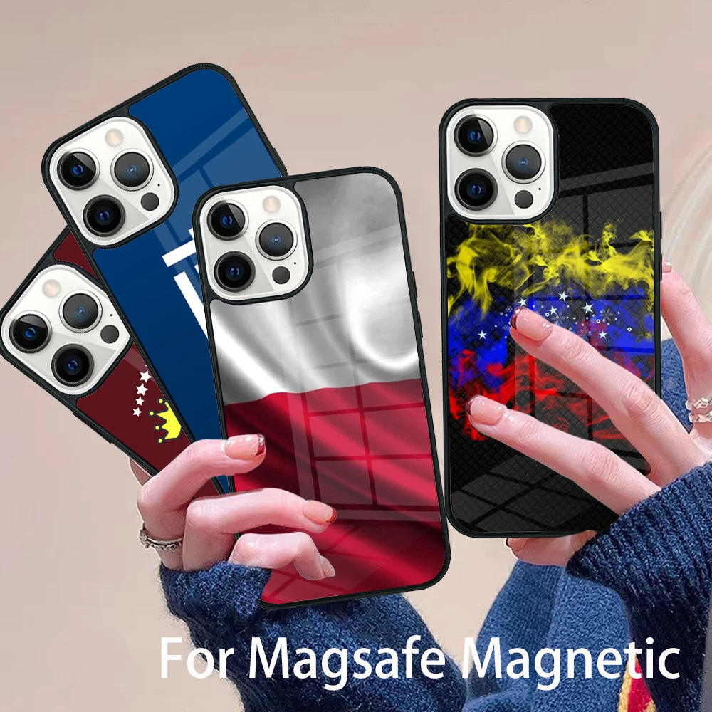 

Greece Poland Venezuela Flag Phone Case Magesafe Magnetic Wireless Charge Cover For IPhone 16 11 12 13 14 15 Pro Max Plus Mini