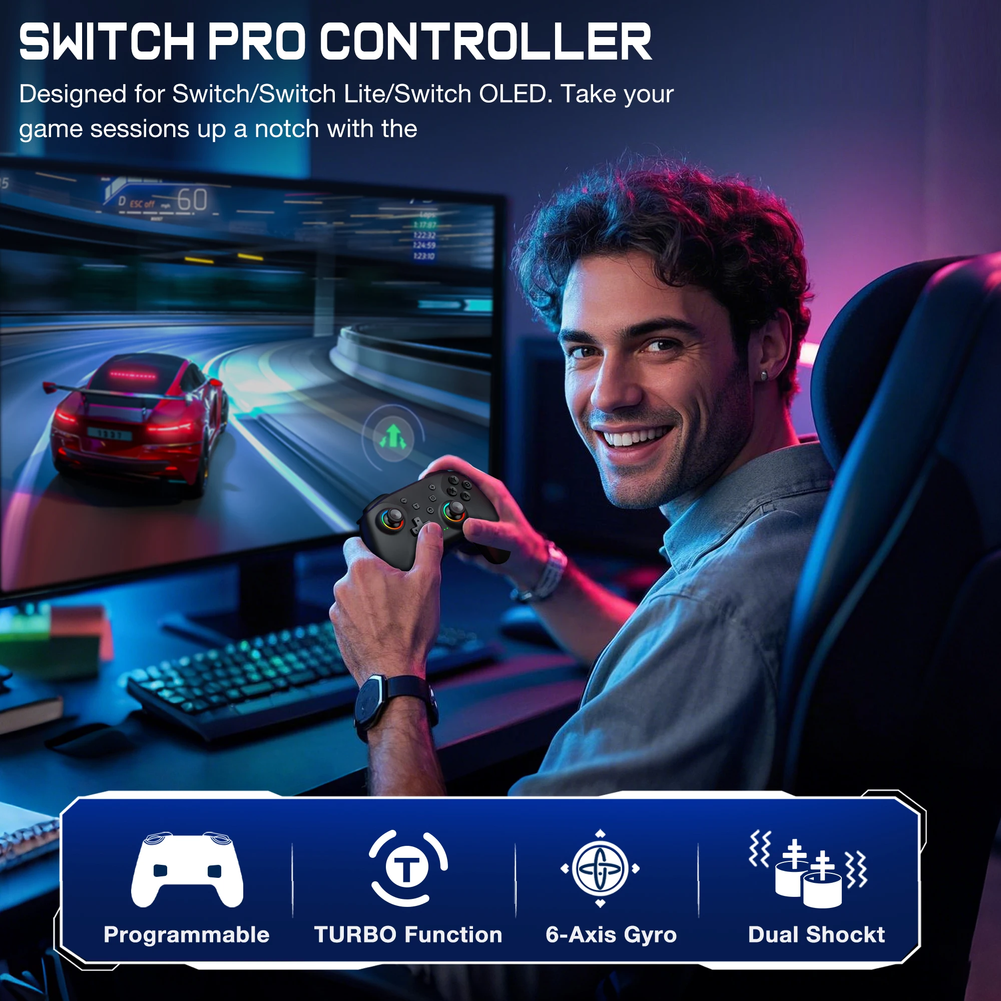 وحدة تحكم لاسلكية مع محول بلوتوث لوحدة تحكم الكمبيوتر لجهاز نينتندو سويتش برو وحدة التحكم هول تأثير عصا التحكم غمبد #2