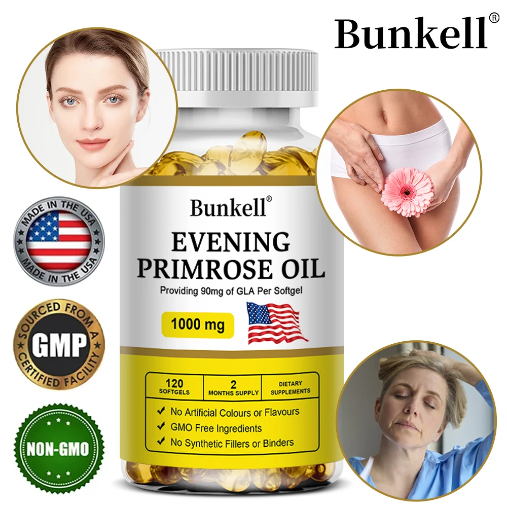 Evening Primrose Oil Capsules - Relieve Women\'s Premenstrual & Menopausal Discomfort, Anti-aging, Skin Hair Rich in Fatty Acids