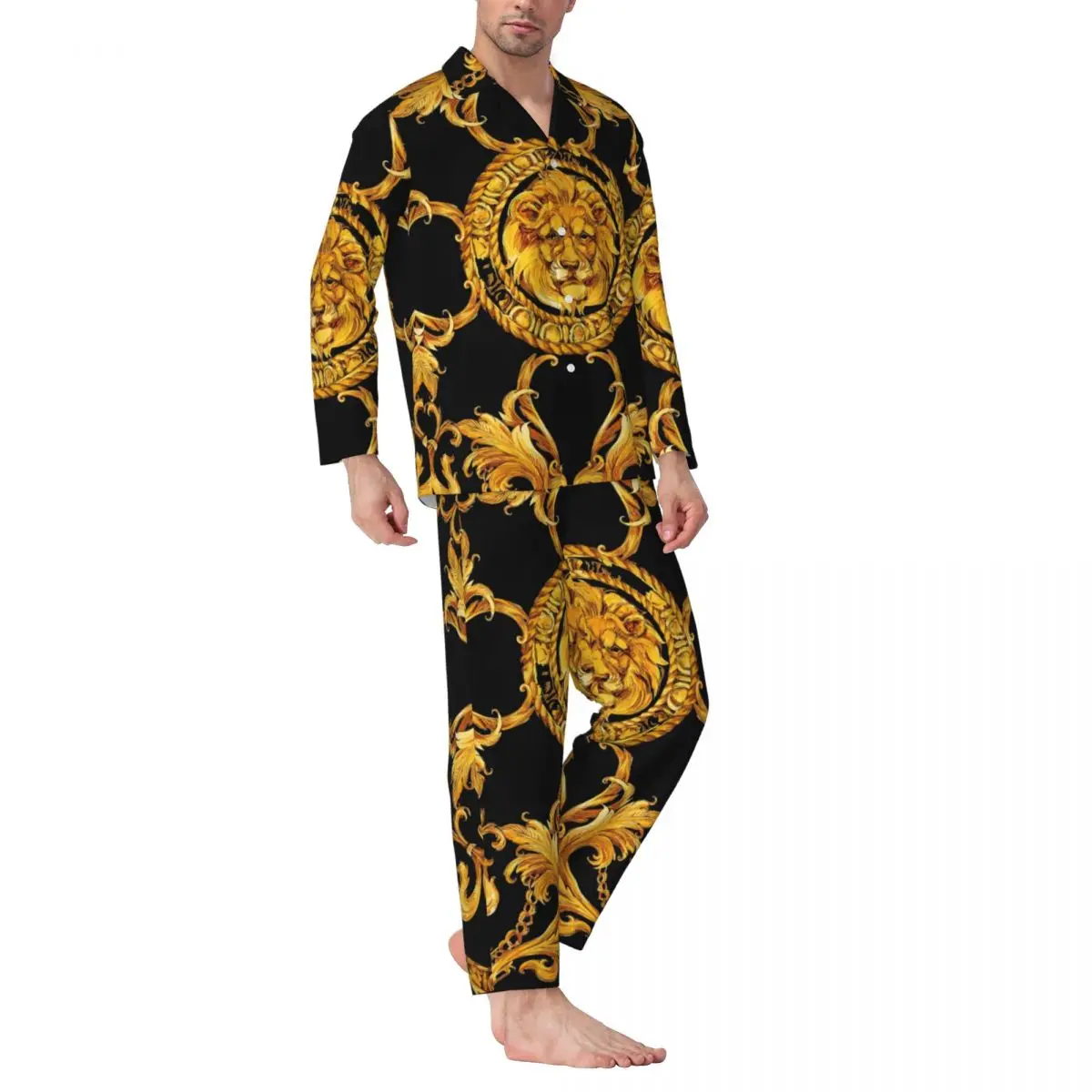 Men's Home Suits Long-sleeved Golden Baroque Suits for Autumn and Winter Pajamas for Men
