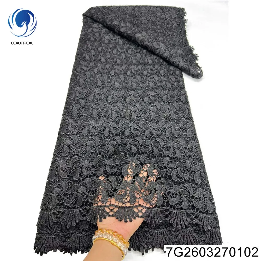 High-end Black Polyester Water-soluble Design 2026 African Pure Lace Comfortable Banquet Dress From Nigeria 7G26032701