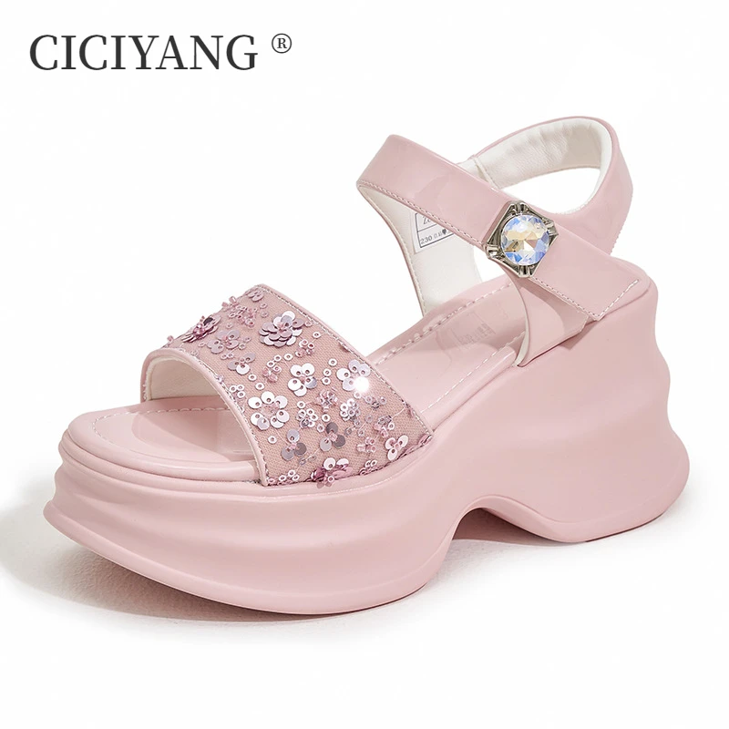 

CICIYANG Sandals Women Thick-soled 2024 Summer New Fashion Muffin Sandals Ladies Open-toe 8.5cm High Heels Sandals for Women