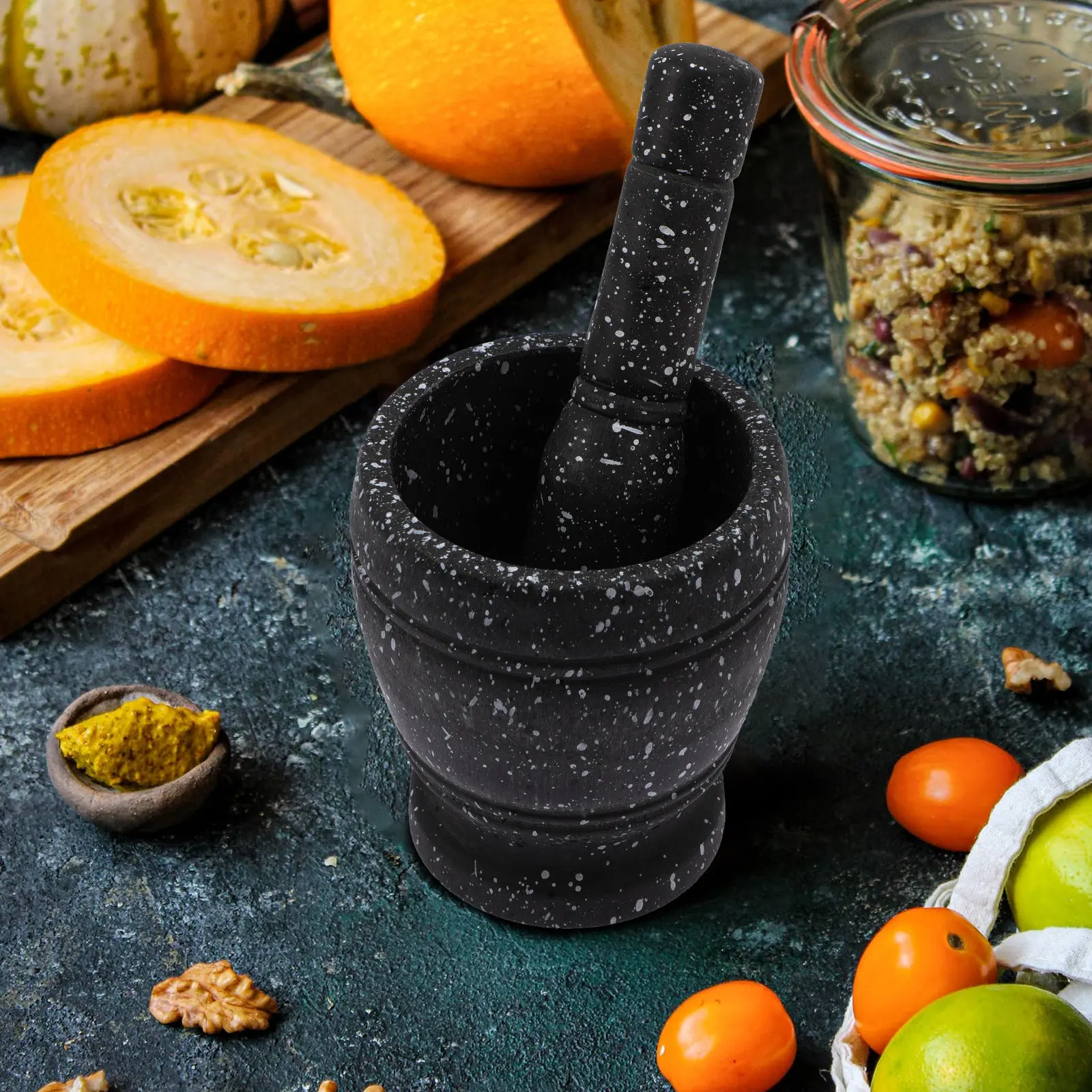 1Set Marble Pattern Mortar and Pestle Set Premium Heavy Duty Plastic Kitchen Grinding Bowl for Chutney Pesto Salsa
