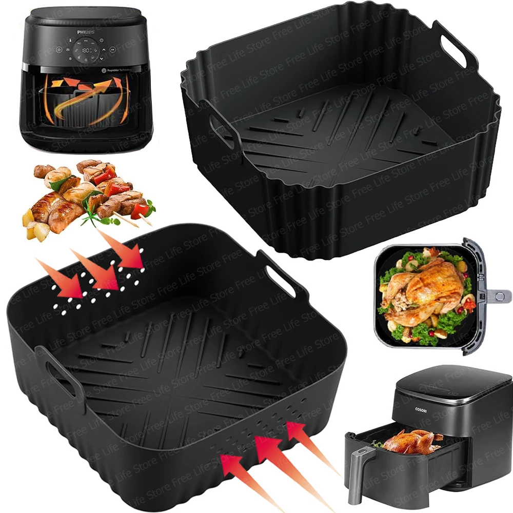 Moule Silicone Air Fryer 3 Pièces - Compatible Philips, COSORI, Russell Hobbs - Plat + 2 Compartiments