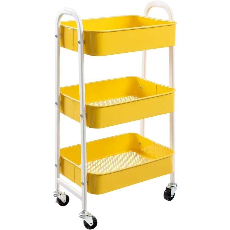 

Makeup Cart, Movable Rolling Organizer Cart,3 Tier Metal Utility Cart, White-Yellow