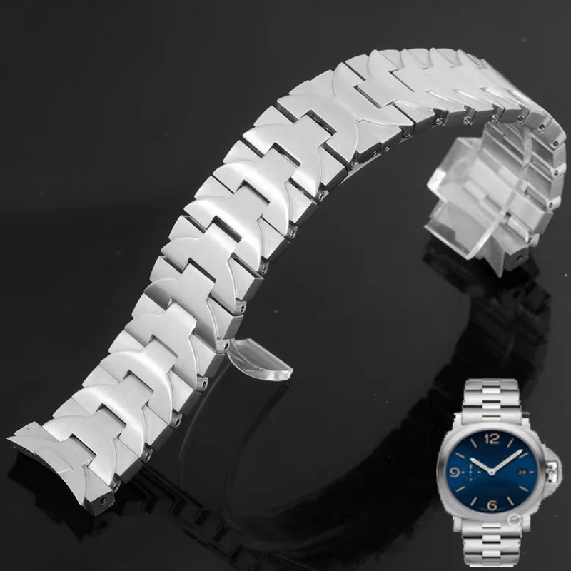 Solid Stainless steel watch strap 24mm watchband for Panerai PAM111 PAM441 watch band Curved soild metal bracelet for men