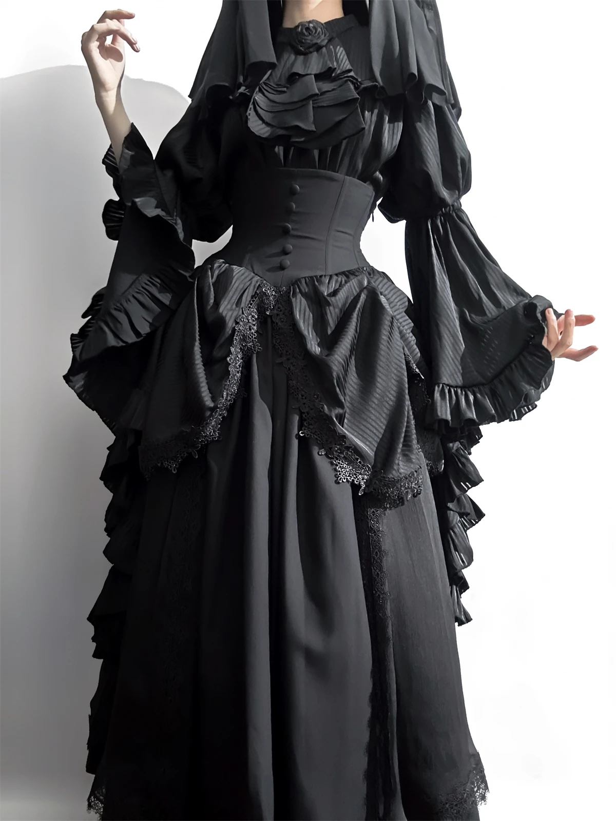 2025 Subcultu Cosplay ﻿Lolita Gothic style Long Skirts for Women Slim flared long Sleeved Shirt countess skirt suits 2 piece set