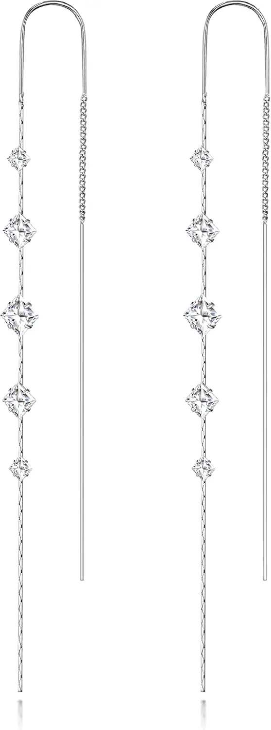 

Silver Dangle Earrings for Women Long Silver Earrings Sparkly Dangle Drop Cubic Zirconia Jewelry for Gifts
