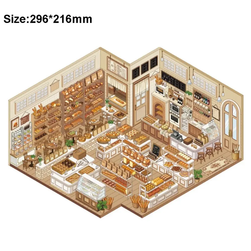New Bread Shop Series Miniature Landscape Sticker PET Large Size 3D Landscape Sticker Cartoon Gift Cabin Scene Sticker