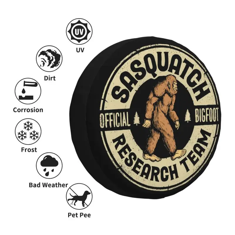 Custom Vintage Sasquatch Bigfoot Research Team Spare Tire Cover for Honda CRV Jeep RV SUV Trailer Car Wheel Protector Covers