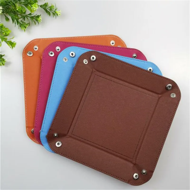 Creative PU Leather Valet Trinket Folding Tray Collapsible Phone Key Wallet Coin Desktop Storage Sundries Box Bins Accessories