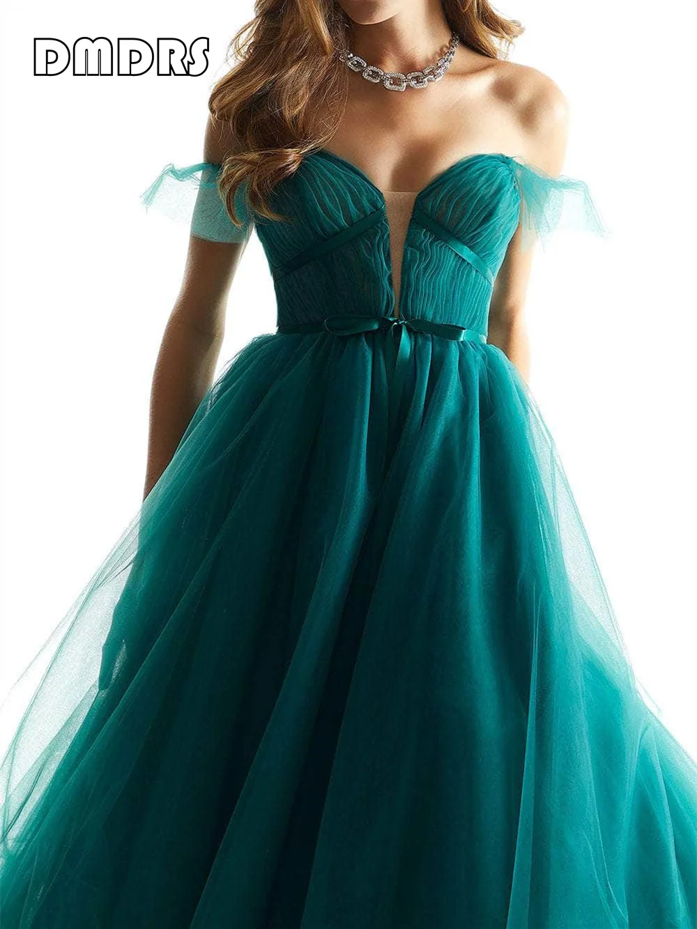 Peacock Tulle Dress For Formal Occasion Off The Shoulder A Line Prom Dresses Long Evening Dresses Party Gown Custom Made