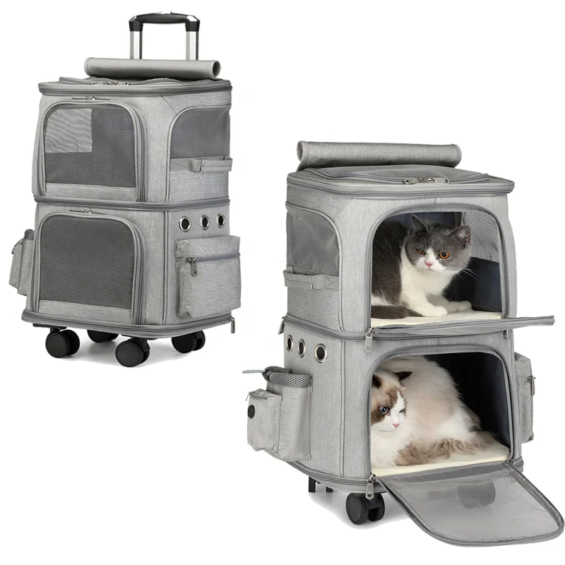 

trending hot products travel wheels stroller rolling trolley pet carrier Oxford Weekend pet carrier with wheels for 2 cats