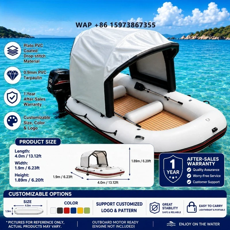 Large Inflatable Yacht Boat Mesh Sunshade Kayak Fishing Assault Folding Boat PVC 100-500kg Capacity