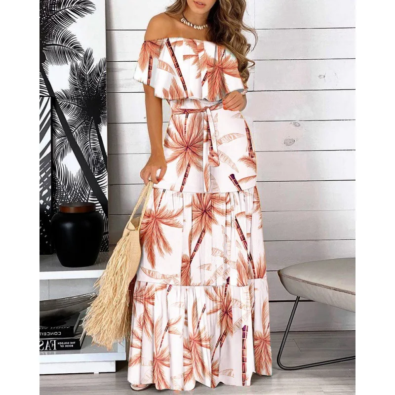 2023 Aliexpress wish Independent station burst summer ruffled strapless strapless print long dress female