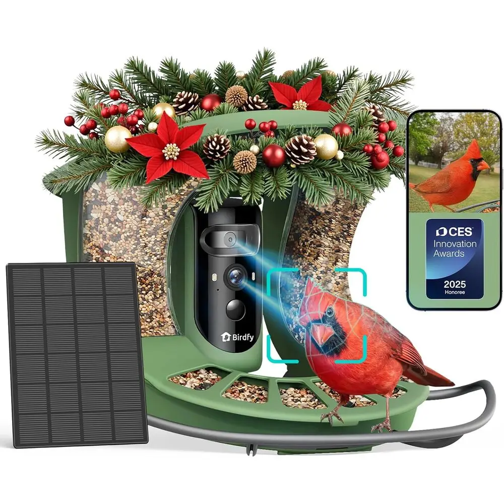 

Кормушка для птиц с камерой, двумя объективами (2K+1080P) для прямых трансляций и фотографий, AI идентифицирует виды птиц, наблюдение за птицами на солнечной энергии