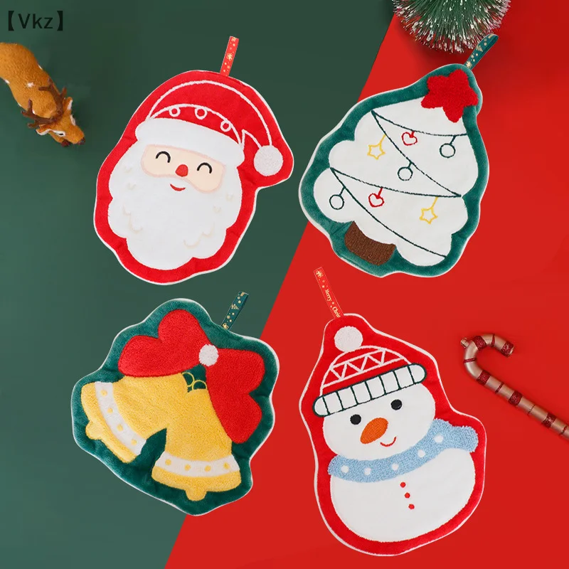 [VK18] Christmas Hand Towel Cartoon Snowman Wipe Cloth Absorbent Kitchen Cleaning Rag Christmas Handkerchief Xmas Decor