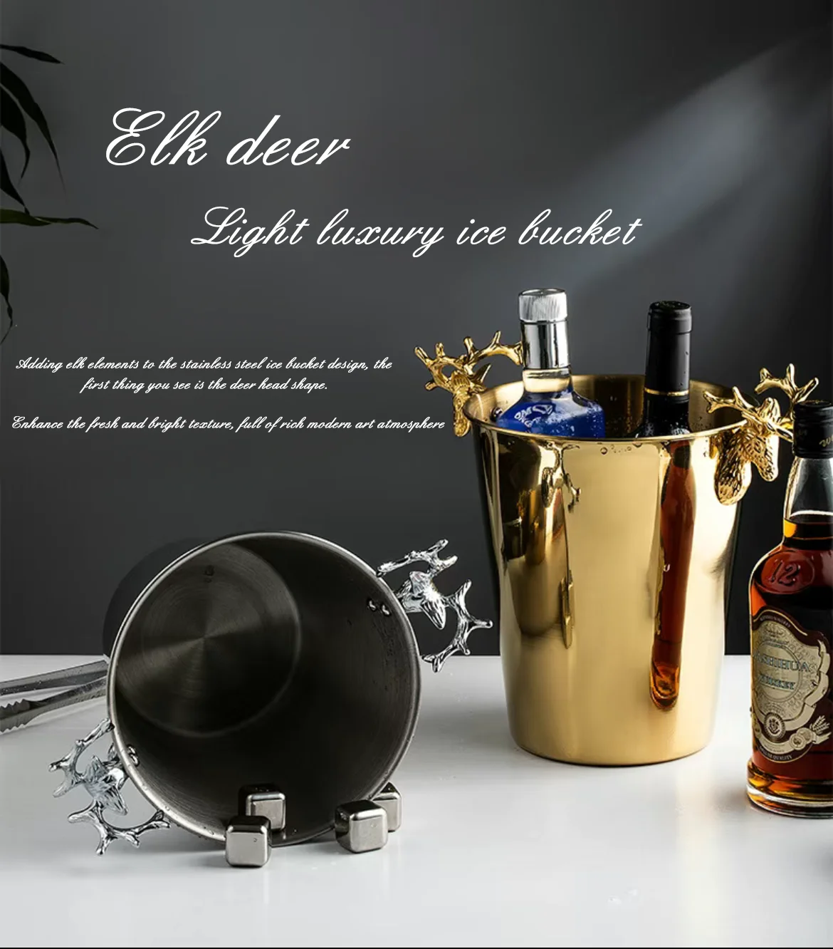 

Deer Head Ice Bucket European style champagne barrel ice bucket KTV Wine Chiller Bottle Cooler Stainless steel Ice Barrel