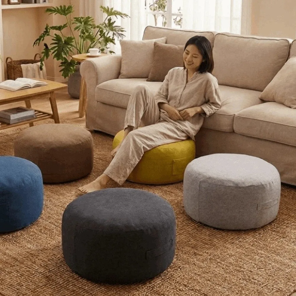 Multi-functional Round Seat Cushion Cover Unstuffed with Pocket Sofa Stool Cover Large Capacity Storage Bag Home Use