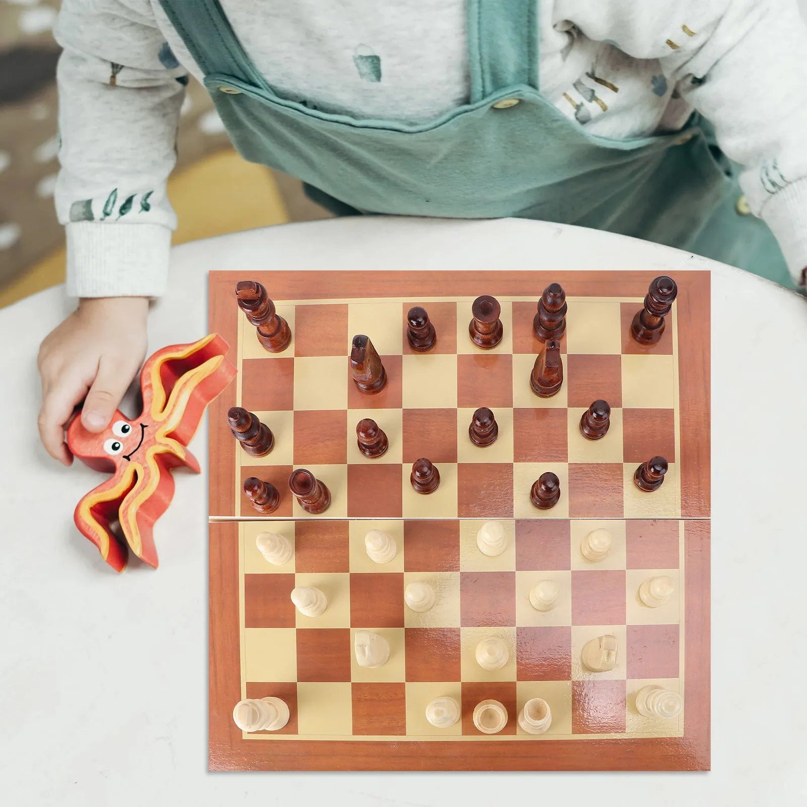Foldable Wooden Chess Set Basswood Walnut Veneer Portable Board Game Educational Strategy Game for Kids Adults Travel Picnic