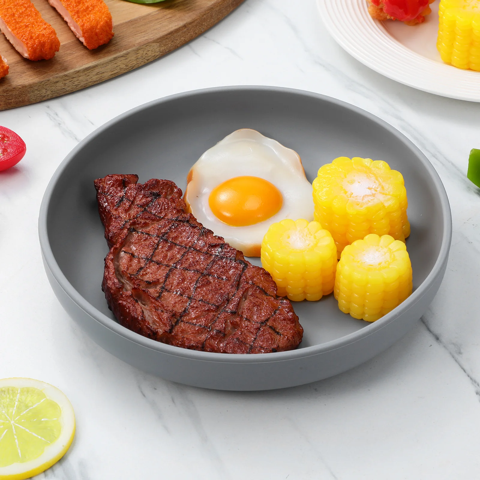 

2Pcs Elderly Anti Spill Plate Silicone Scoop Dish Suction Base Self Feeding Plate for Disabled Patients Dark Grey