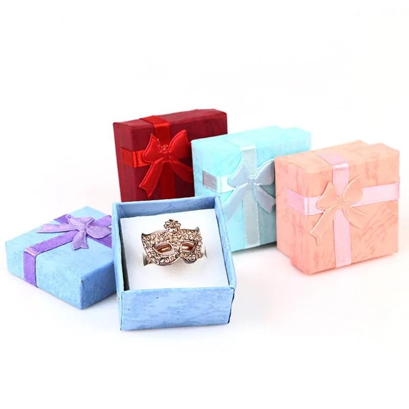 Fashion Bow Ring Organizer Box Earrings Storage Gift Box Cute Ribbon Paper Necklace Wedding Stud Jewelry Organizer Storage Box