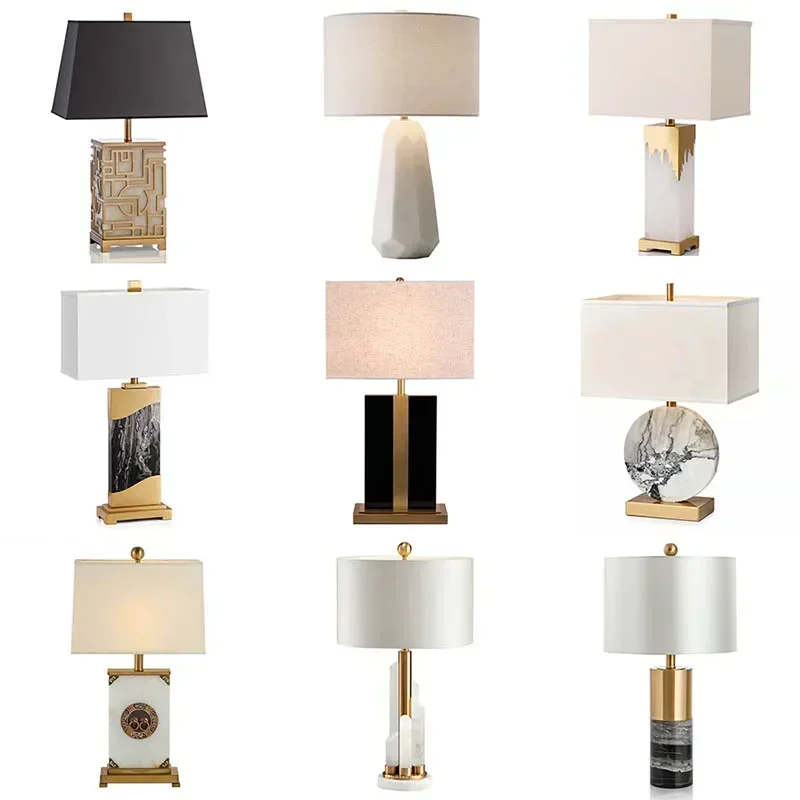 Schwarze Marmor Tischlampen Neue LED-Licht Moderne Stoff Schreibtischlampe Nachttisch Nachtlicht Home Room Decor für Schlafzimmer Lampe