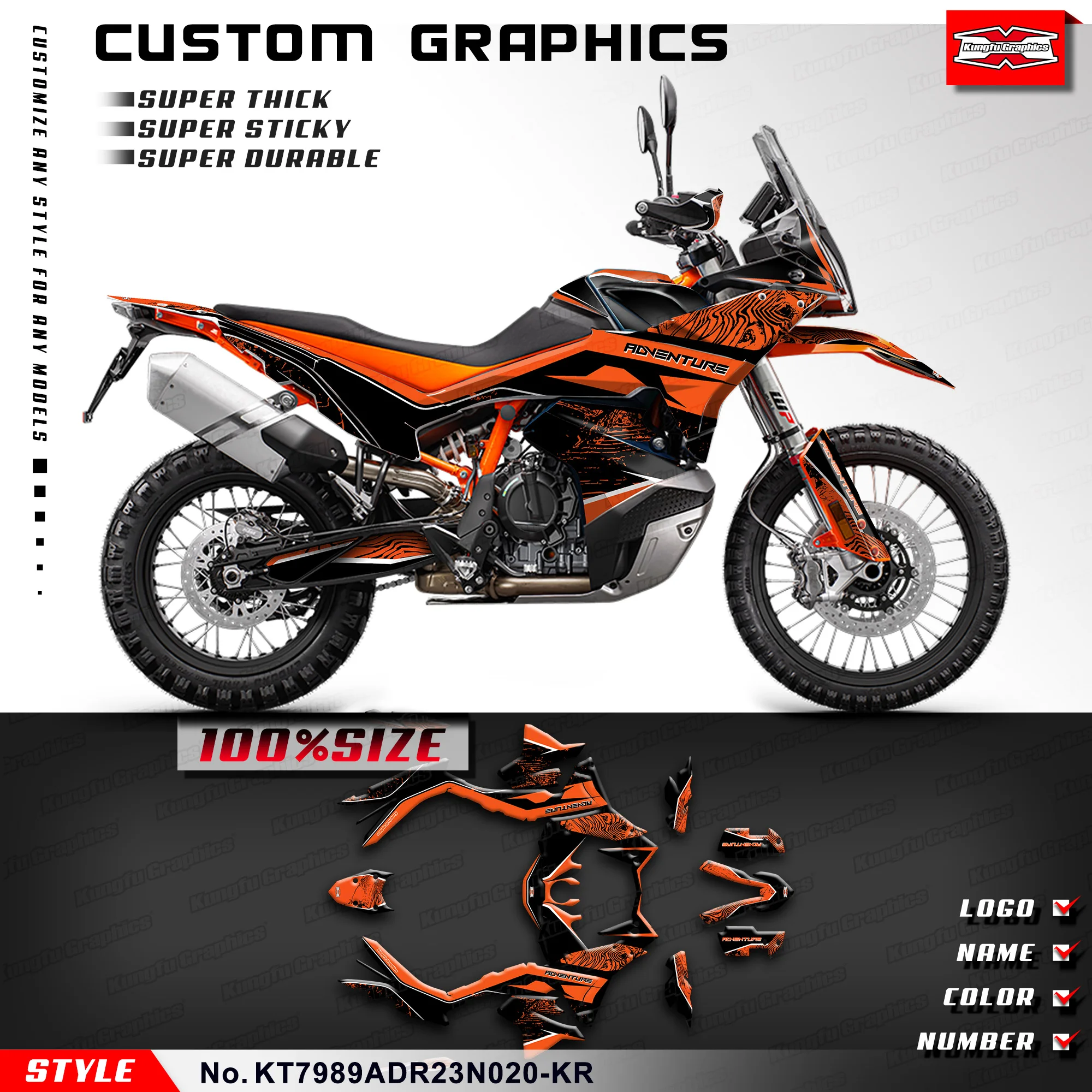 KUNGFU GRAPHICS Adhesive Sticker Vinyl Decal for KTM 790 890 Adventure R ADV R 23 24 25 26, Shield, KT7989ADR23N020-KR