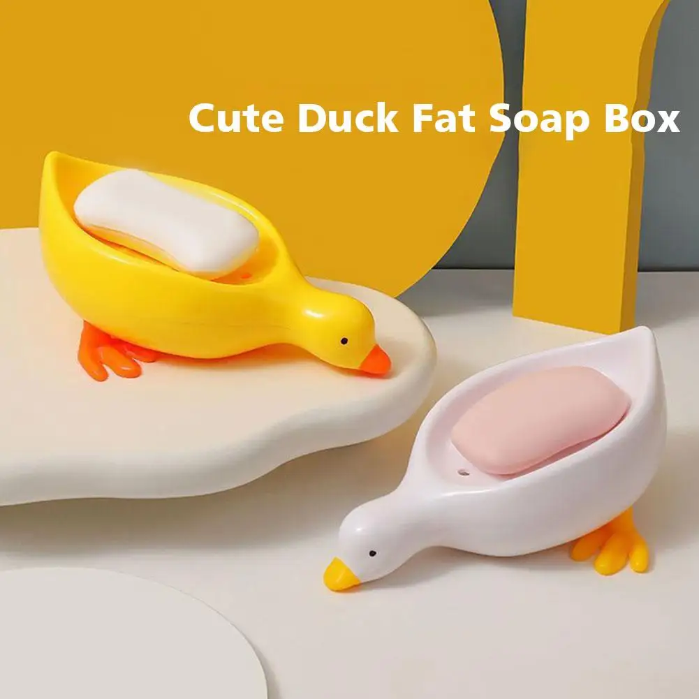 Yellow Duck Shape Soap Box Self-draining Soap Rack Mini Butter Glass Lid Ceramics Dish Soap Tray For Shower Bathroom Kitche B0X3