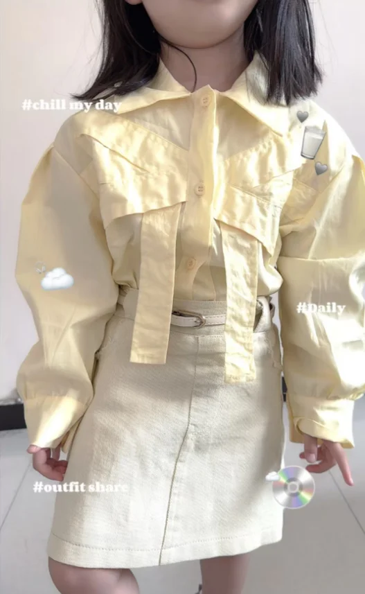 بدلة بناتي لخريف 2025 ملابس أطفال جديدة على الطراز الكوري فتاة أطفال موضة بلون سادة قميص تنورة غير رسمية بسيطة تناسب الجميع #2