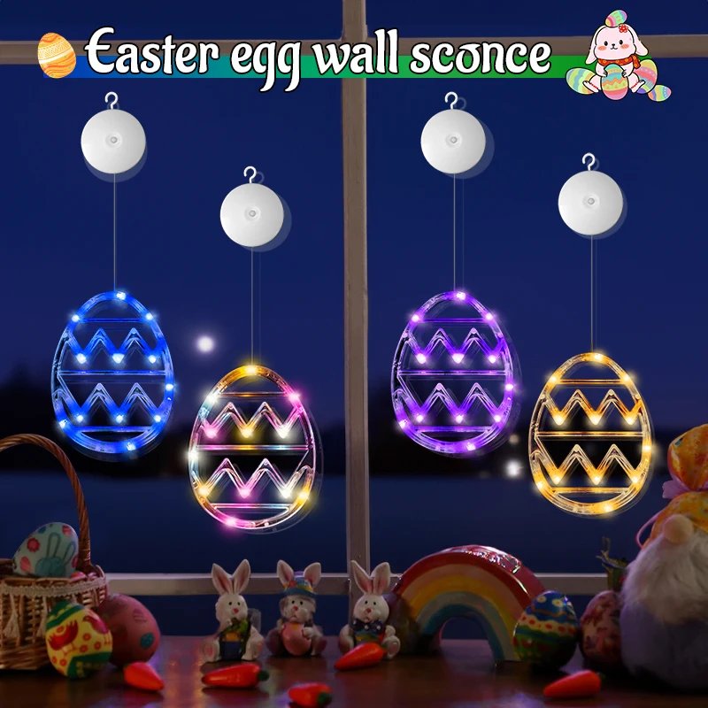 

E2 2/4Pcs Easter Decoration LED Lights With Suction Cup Easter Multicolor Eggs Lamp Window Door Wall Farmhouse Decor 2024 Gifts