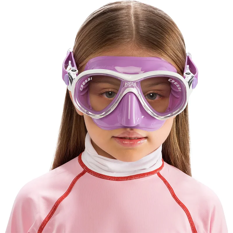 Cressi MAREA JR Kids Snorkeling Diving Mask Boys Girls Tempered Glass Lens 2 Window Goggles for Children