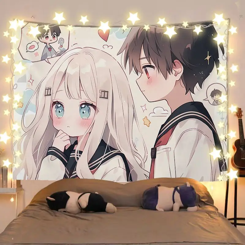 VIKAMA Japanese Sailor Suit Couple Tapestry Cartoon Girl anime Background Buns Dormitory Decoration Tapestry Room Decoration