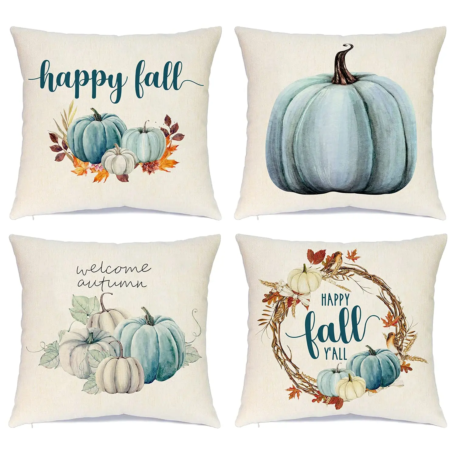 

Farmhouse Fall Throw Pillow Covers 18x18 Set of 4,Autumn Pumpkin Thanksgiving Pillows Cases Harvest Cushion Cases for Couch Sofa