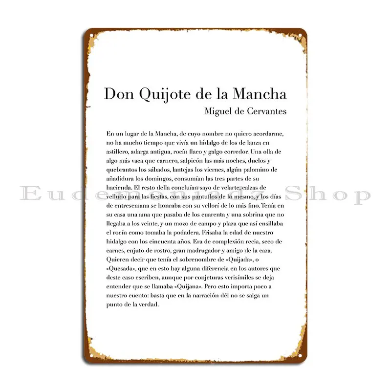 Don Quijote De La Mancha Metal Sign Pub Kitchen Vintage Personalized Wall Mural Tin Sign Poster