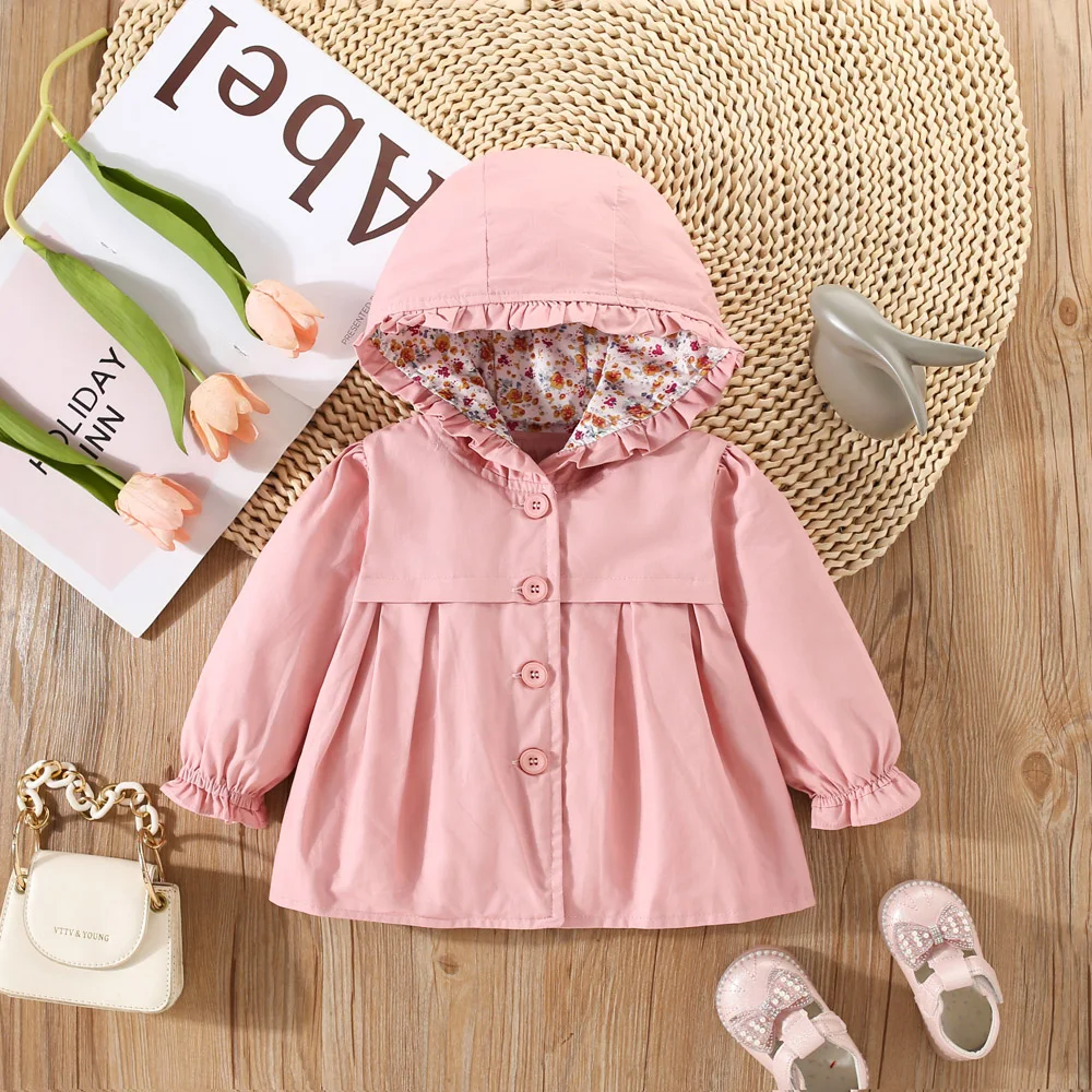 Baby Girl Jacket Autumn Long Sleeve Cotton Windbreak 0-3 Years Old Hooded Jacket For Baby Girl