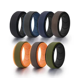 7 Pack Rubber Wedding Bands for Men, 8mm Hypoallergenic Breathable Men's Silicone Ring for Him, Multi Color Active Sport Fitness