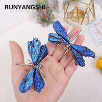 1pc Natural Crystal Stone Black Tourmaline Aura Blue Flame Feather DIY Dragonfly Animal Decoration Wholesale